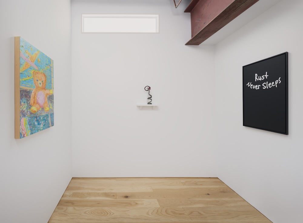 Love, Love, Love, or All growth is painful: Andrew Kent, Kelsey Steeves, Rebecca Brewer, installation view (left to right: Rebecca Brewer, Kelsey Steeves, Andrew Kent), OHCE-ECHO, June 2025. Photo: Rachel Topham Photography